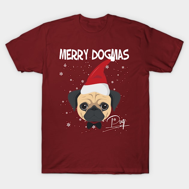 Merry Dogmas Pug Dog With Red Santa's Hat Funny Xmas Gift T-Shirt by salemstore